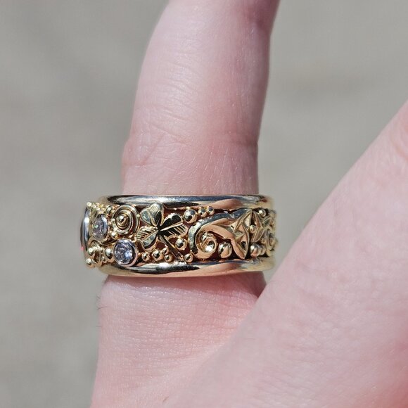 14KT Yellow Gold Diamond & Natural Ruby Walkers Celtic Jewelry Band Ring 5.5 - Picture 4 of 16